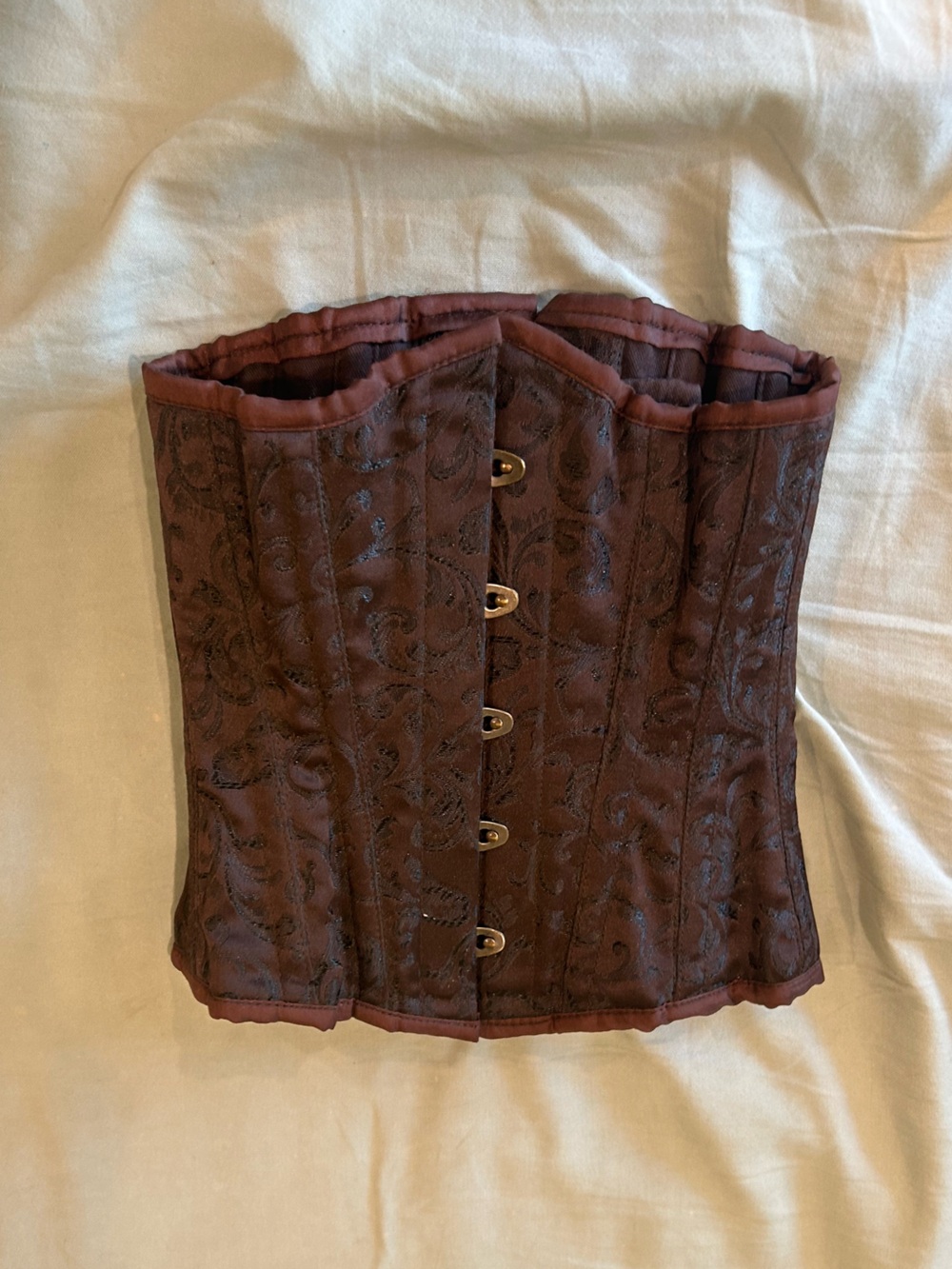 True Corset Brown Satin Floral Jacquard Steel Boned Corset